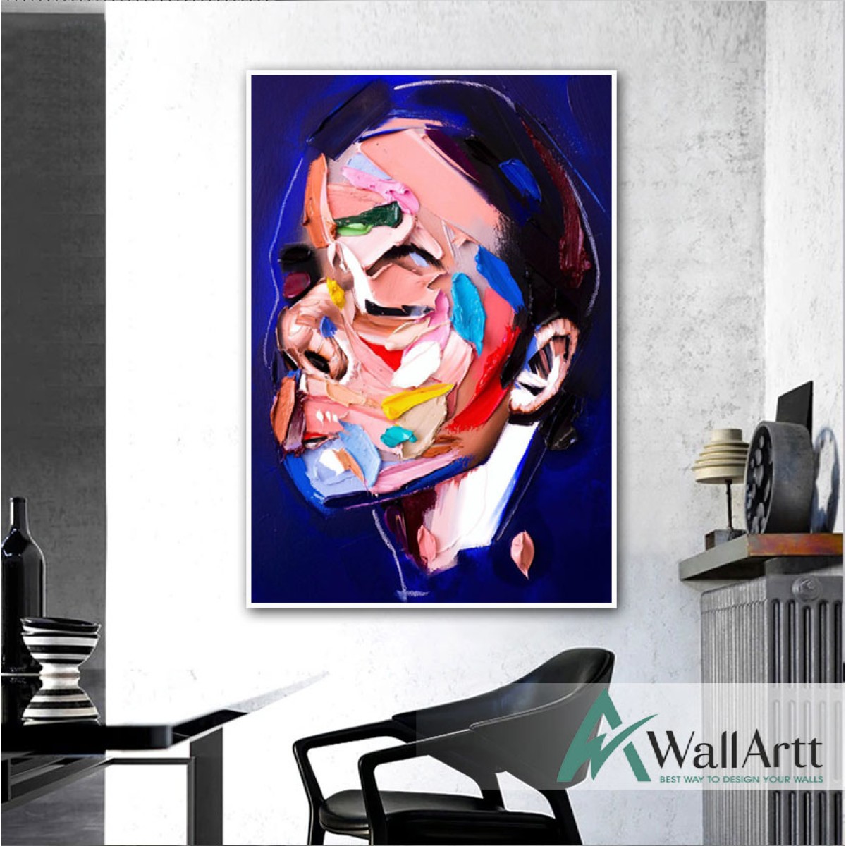 Abstact Man Face 3D Heavy Textured Partial Oil Painting